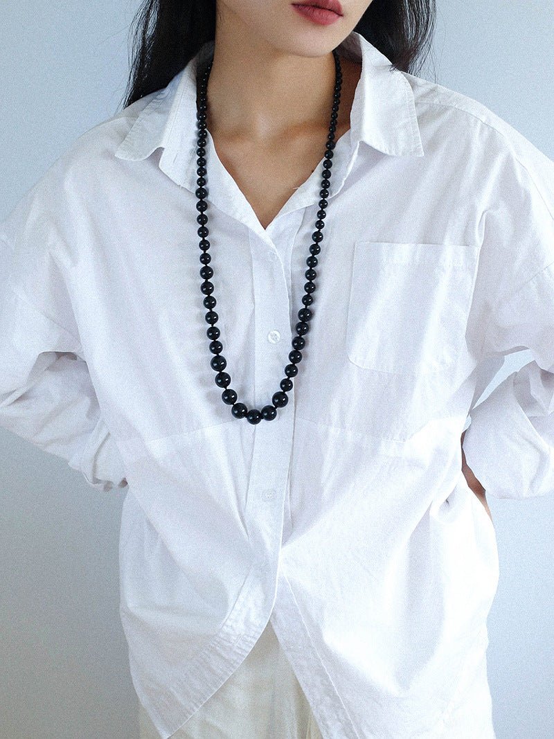 Gradient Black Onyx Stone Long Necklace - floysun