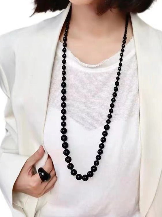 Gradient Black Onyx Stone Long Necklace - floysun