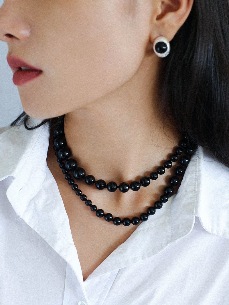 Gradient Black Onyx Stone Long Necklace - floysun