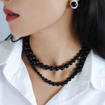 Gradient Black Onyx Stone Long Necklace - floysun