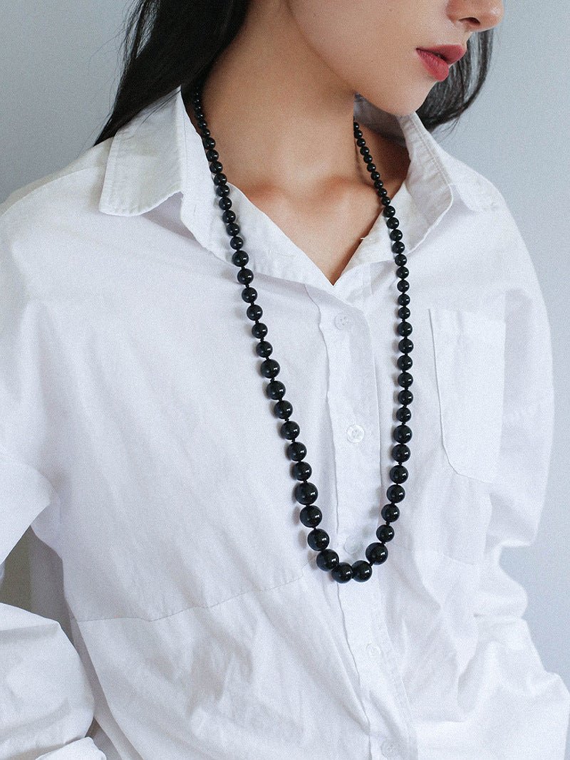 Gradient Black Onyx Stone Long Necklace - floysun