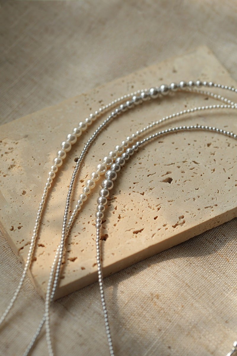 Gradient Long Grey Artificial Pearl Necklace - floysun