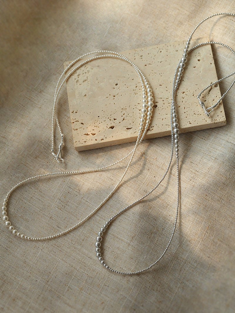 Gradient Long Grey Artificial Pearl Necklace - floysun