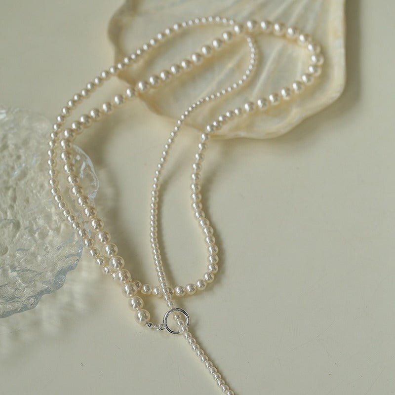 Gradient Pearl Long OT Clasp Necklace Sweater Necklace - floysun