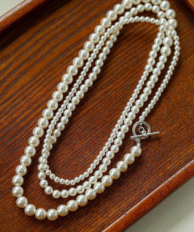 Gradient Pearl Long OT Clasp Necklace Sweater Necklace - floysun