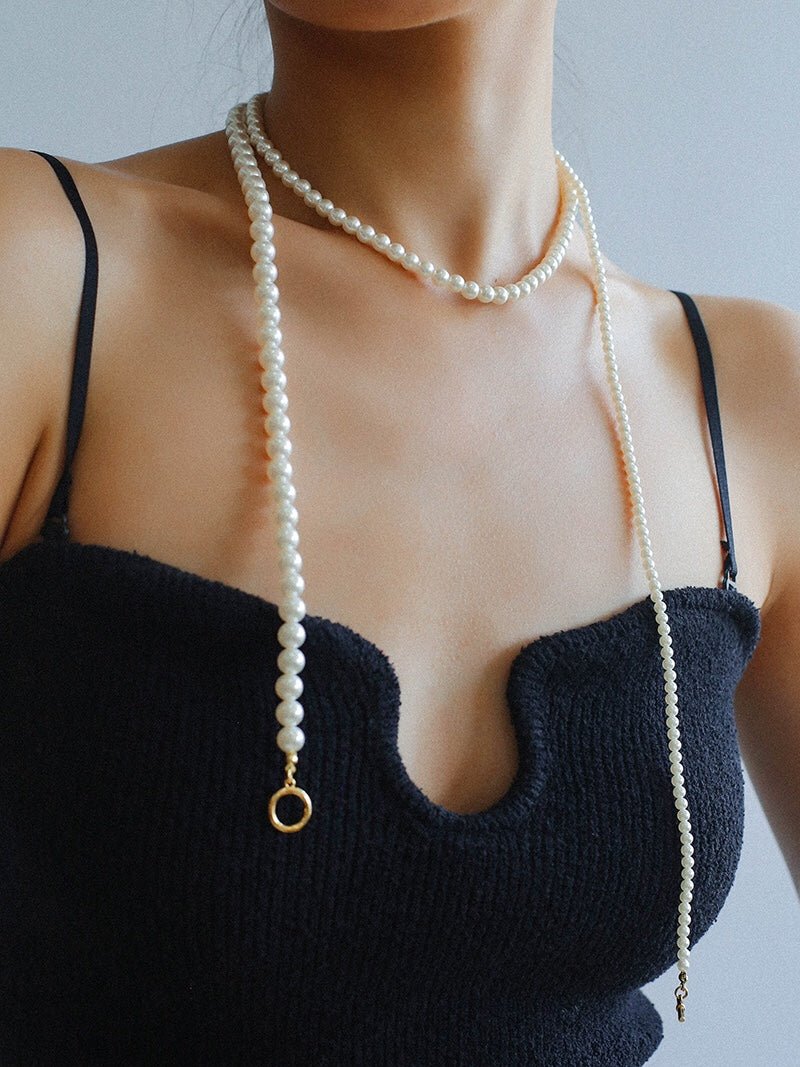 Gradient Pearl Long OT Clasp Necklace Sweater Necklace - floysun