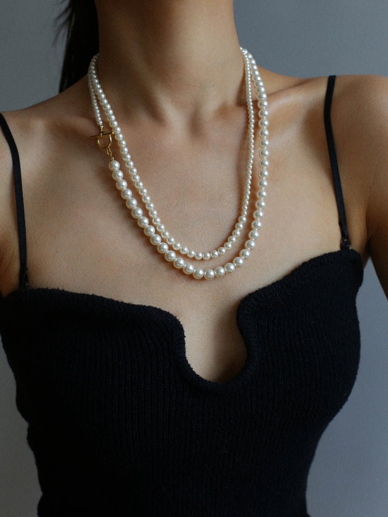 Gradient Pearl Long OT Clasp Necklace Sweater Necklace - floysun