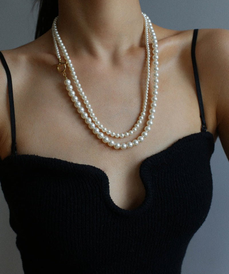 Gradient Pearl Long OT Clasp Necklace Sweater Necklace - floysun