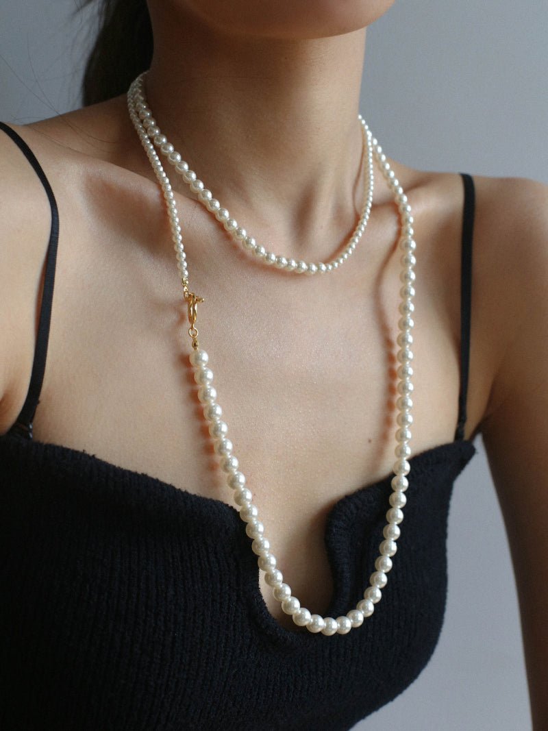 Gradient Pearl Long OT Clasp Necklace Sweater Necklace - floysun