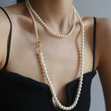 Gradient Pearl Long OT Clasp Necklace Sweater Necklace - floysun