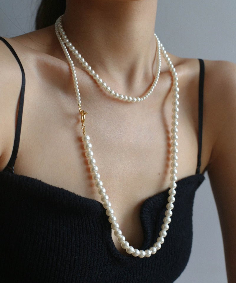 Gradient Pearl Long OT Clasp Necklace Sweater Necklace - floysun