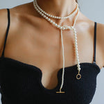 Gradient Pearl Long OT Clasp Necklace Sweater Necklace - floysun