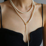 Gradient Pearl Long OT Clasp Necklace Sweater Necklace - floysun