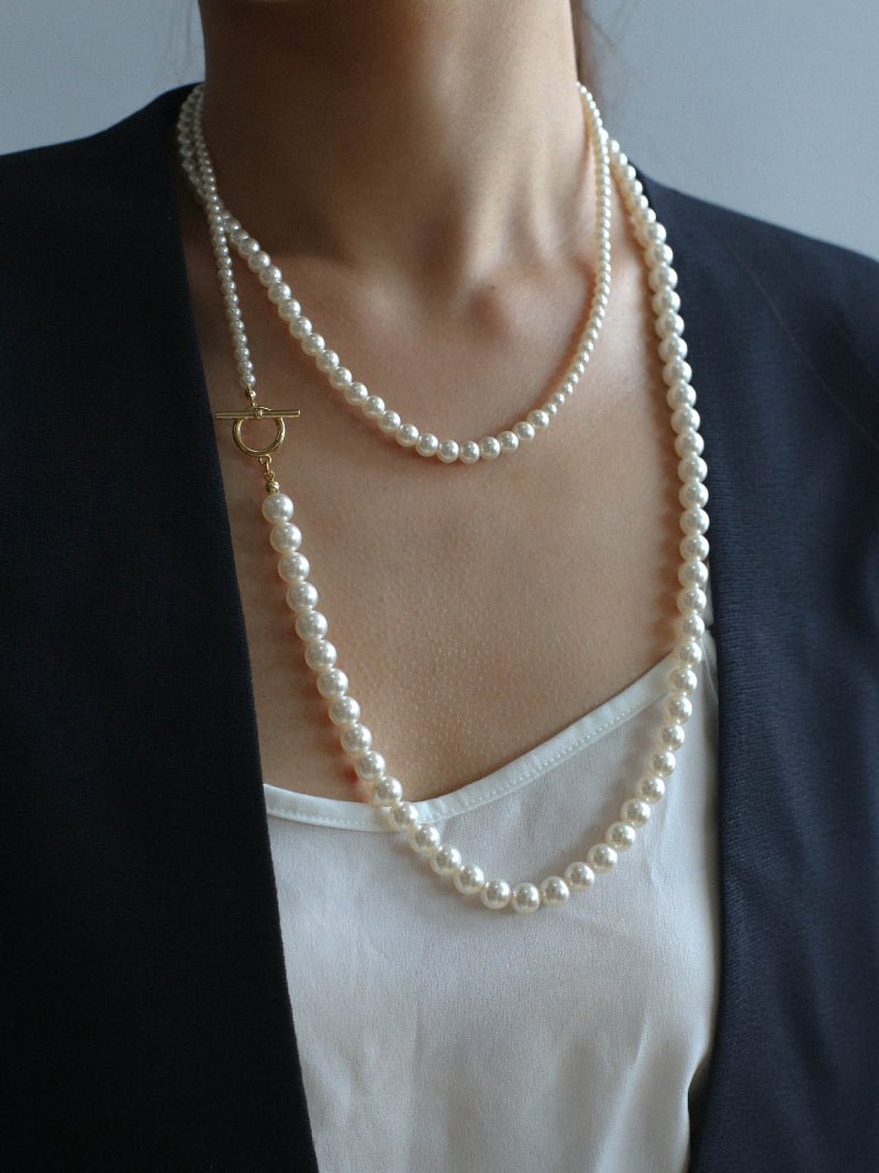 Gradient Pearl Long OT Clasp Necklace Sweater Necklace - floysun