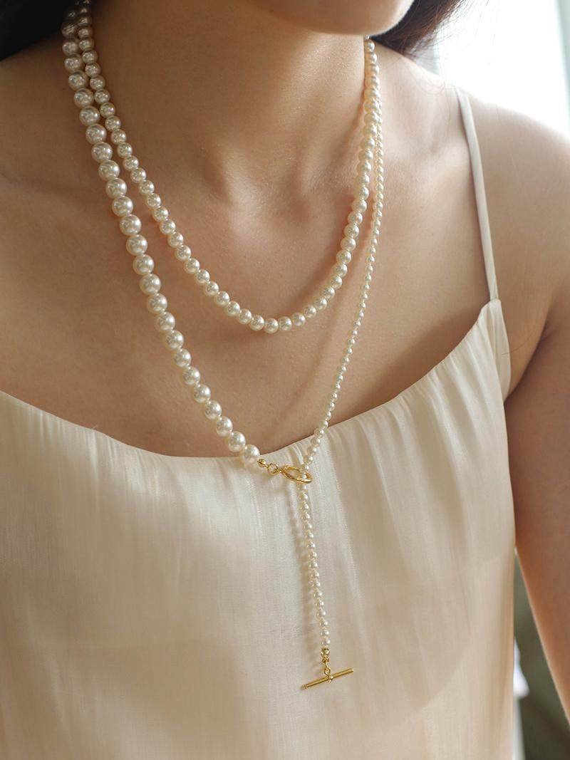 Gradient Pearl Long OT Clasp Necklace Sweater Necklace - floysun