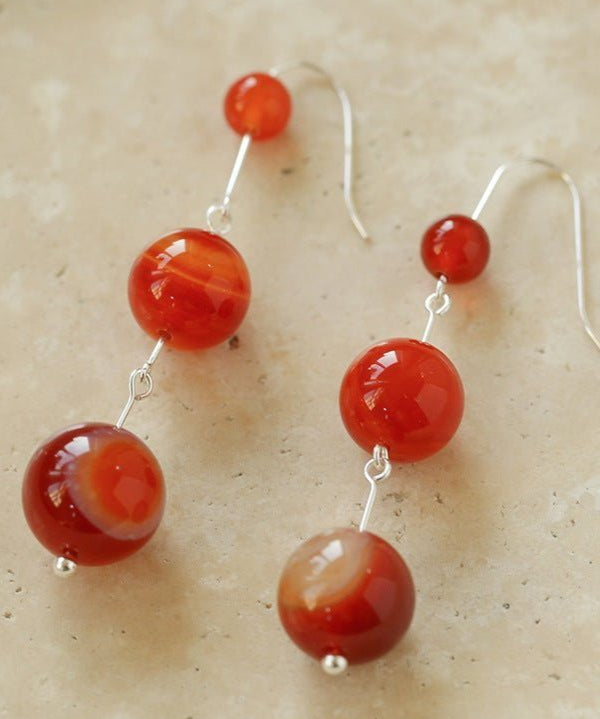 Gradient Red Onyx 925 Silver Dangle Earring - floysun