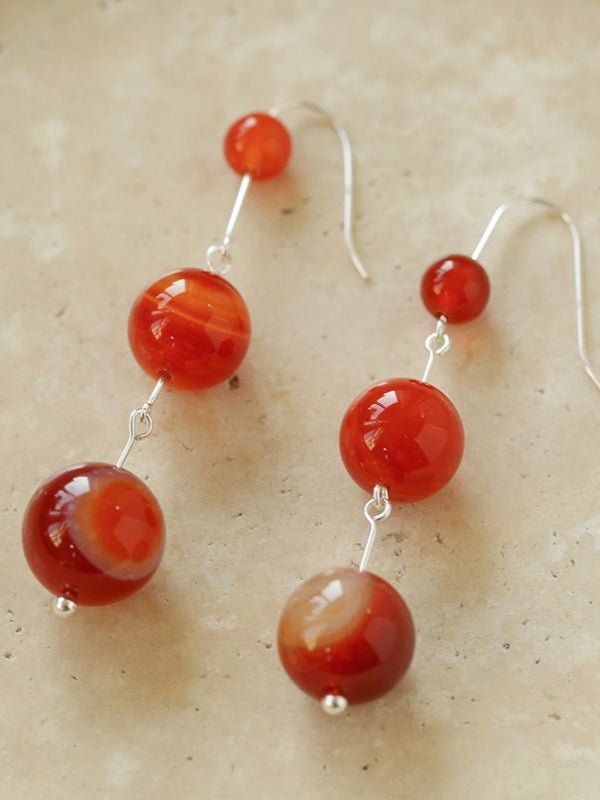 Gradient Red Onyx 925 Silver Dangle Earring - floysun