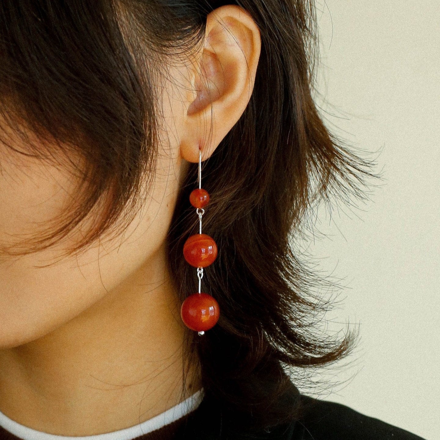 Gradient Red Onyx 925 Silver Dangle Earring - floysun