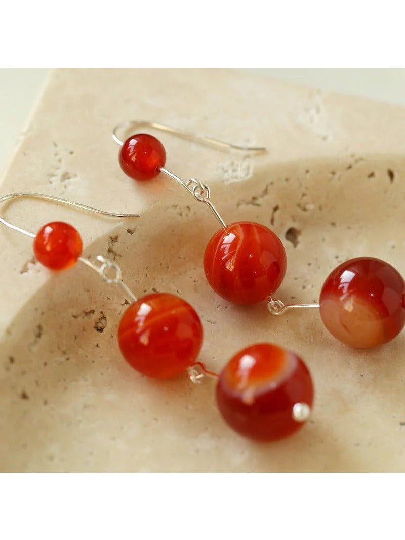 Gradient Red Onyx 925 Silver Dangle Earring - floysun