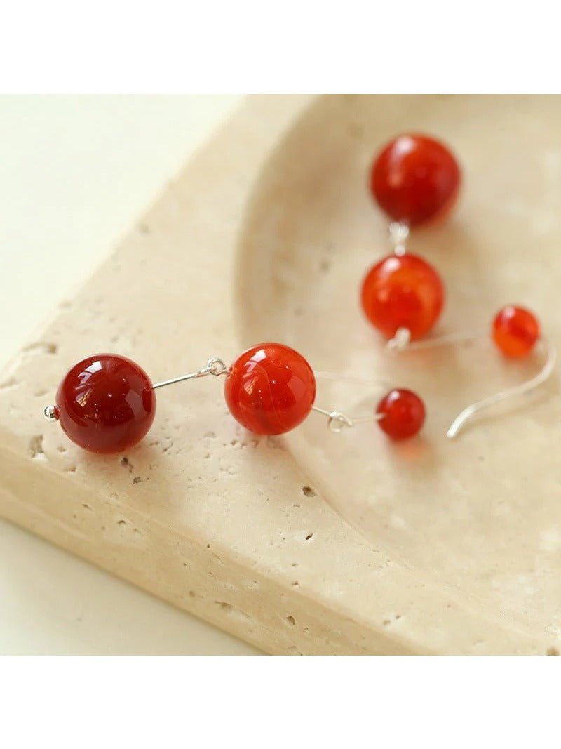 Gradient Red Onyx 925 Silver Dangle Earring - floysun