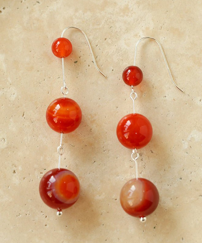 Gradient Red Onyx 925 Silver Dangle Earring - floysun