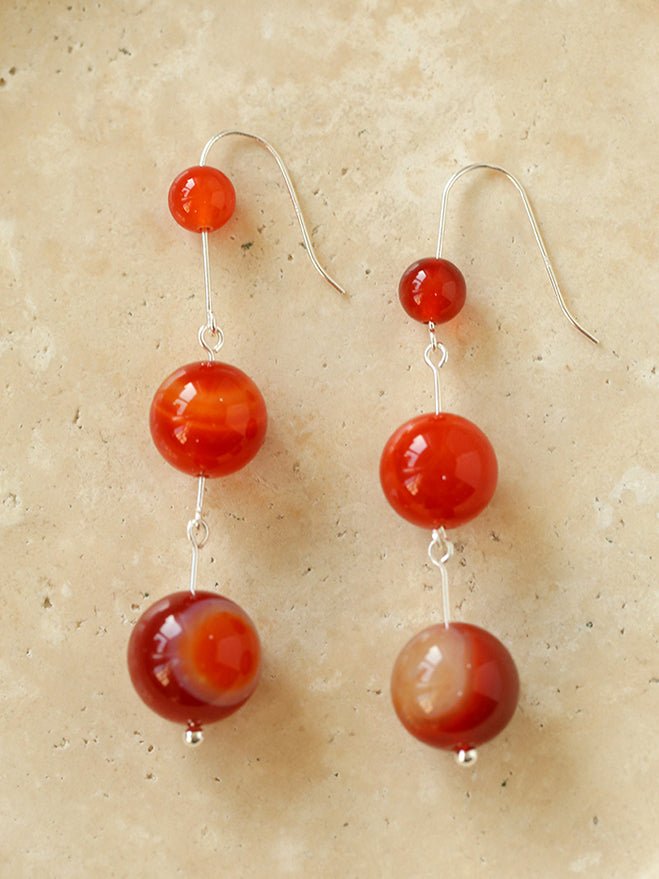 Gradient Red Onyx 925 Silver Dangle Earring - floysun