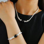 Graduated Silver Bean and Onyx Bracelet - Black Onyx - floysun