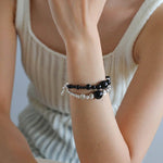 Graduated Silver Bean and Onyx Bracelet - Black Onyx - floysun