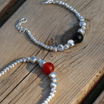 Graduated Silver Bean and Onyx Bracelet - Black Onyx - floysun