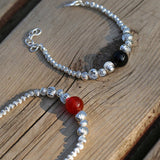 Graduated Silver Bean and Onyx Bracelet - Black Onyx - floysun