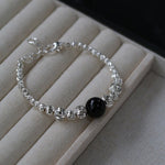 Graduated Silver Bean and Onyx Bracelet - Black Onyx - floysun