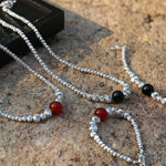 Graduated Silver Bean and Onyx Necklace - floysun