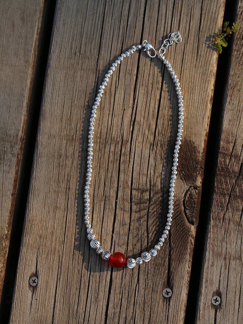 Graduated Silver Bean and Onyx Necklace - floysun