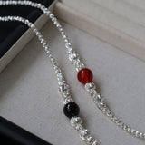 Graduated Silver Bean and Onyx Necklace - floysun