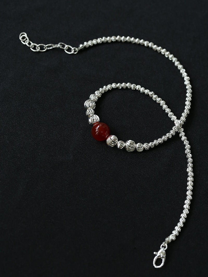 Graduated Silver Bean and Onyx Necklace - floysun