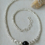 Graduated Silver Bean and Onyx Necklace - Black Onyx - floysun