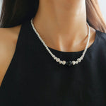 Graduated Silver Bean and Onyx Necklace - Black Onyx - floysun