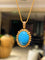 Grand Vintage Lace Blue Turquoise Pendant Necklace Regal Filigree Setting - floysun