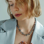 Gray Purple Fantasy Petals Freshwater Pearls Necklace - floysun