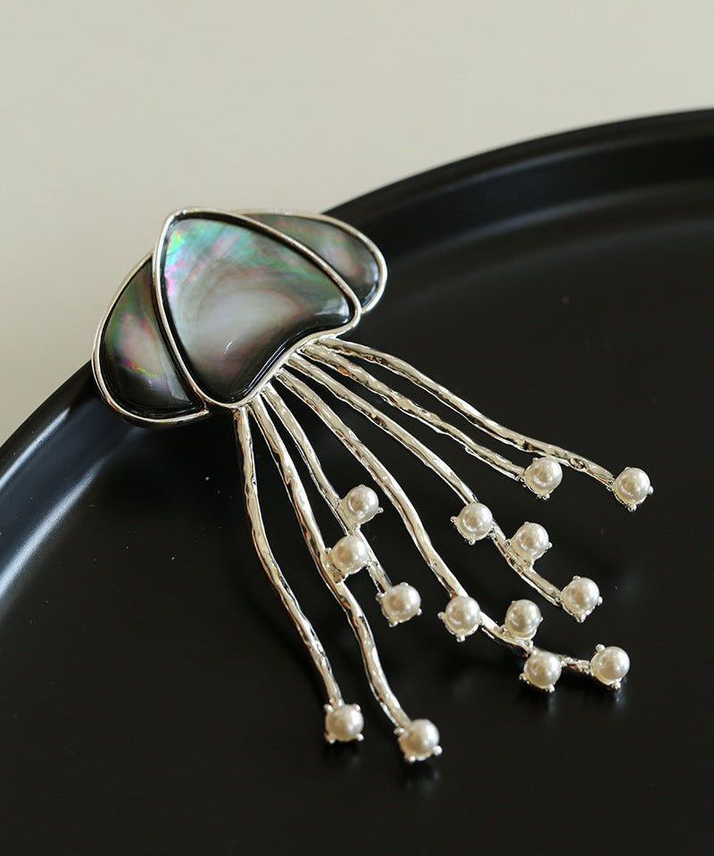 Gray & White Mother - of - pearl Glass Jellyfish Brooch - floysun