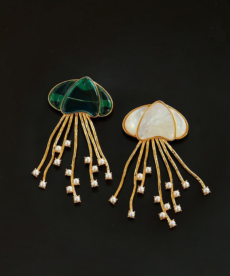 Gray & White Mother - of - pearl Glass Jellyfish Brooch - floysun