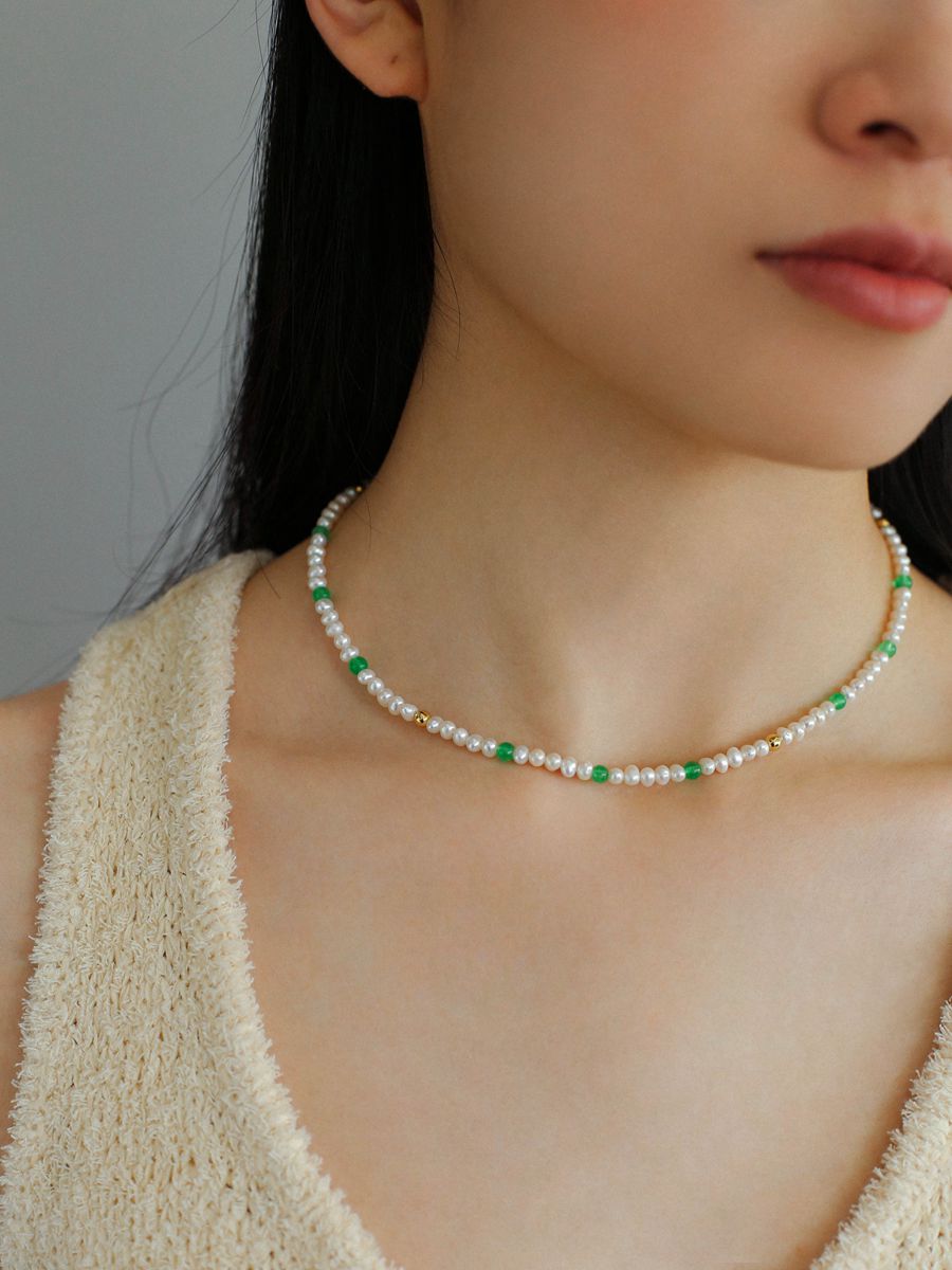 Green Agate Pearl Beaded Necklace - floysun