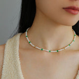 Green Agate Pearl Beaded Necklace - floysun