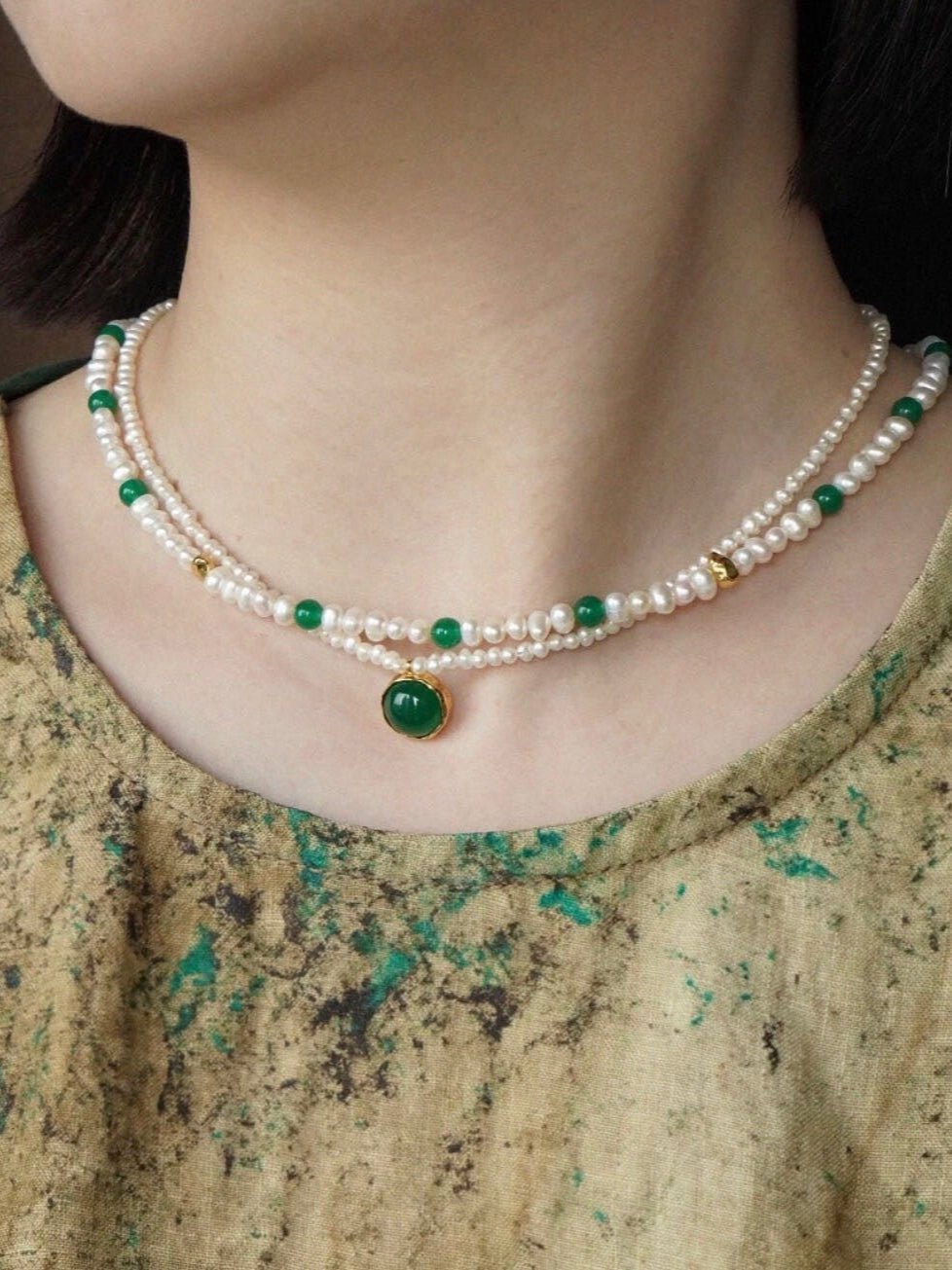 Green Agate Pearl Beaded Necklace - floysun