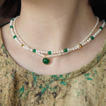 Green Agate Pearl Beaded Necklace - floysun