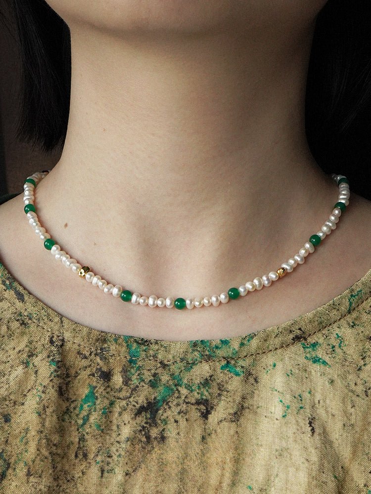 Green Agate Pearl Beaded Necklace - floysun