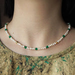 Green Agate Pearl Beaded Necklace - floysun