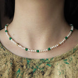 Green Agate Pearl Beaded Necklace - floysun