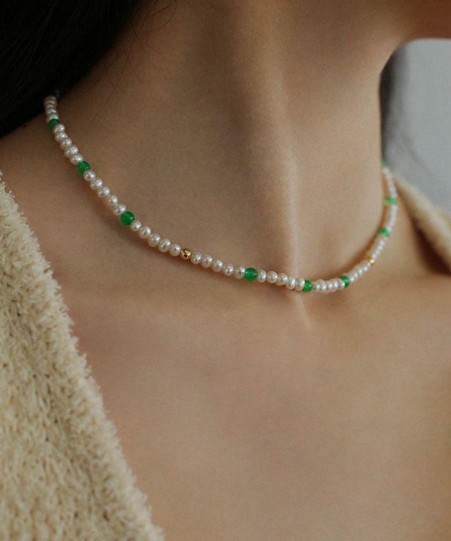 Green Agate Pearl Beaded Necklace - floysun