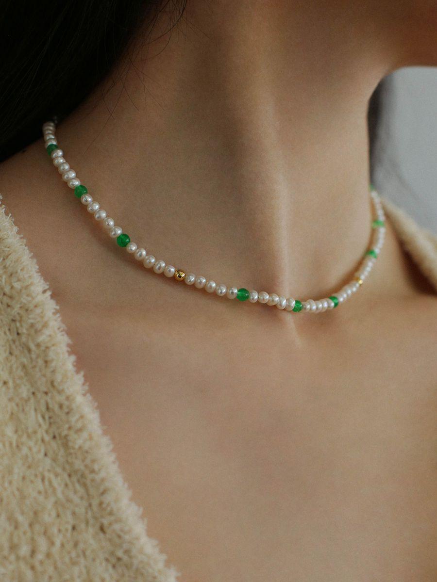 Green Agate Pearl Beaded Necklace - floysun